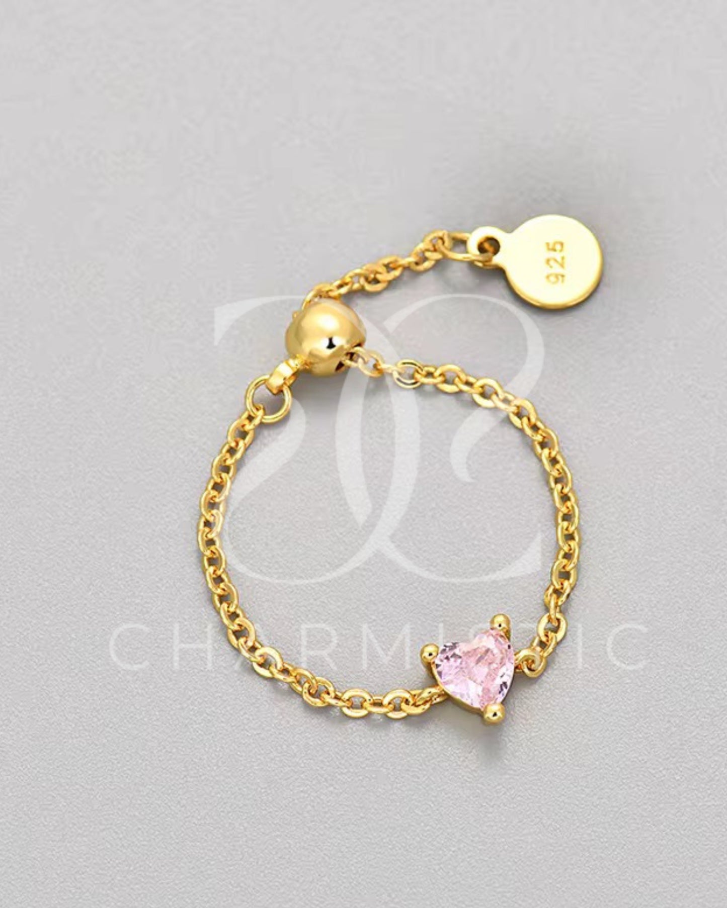 Pink Heart Chain Ring