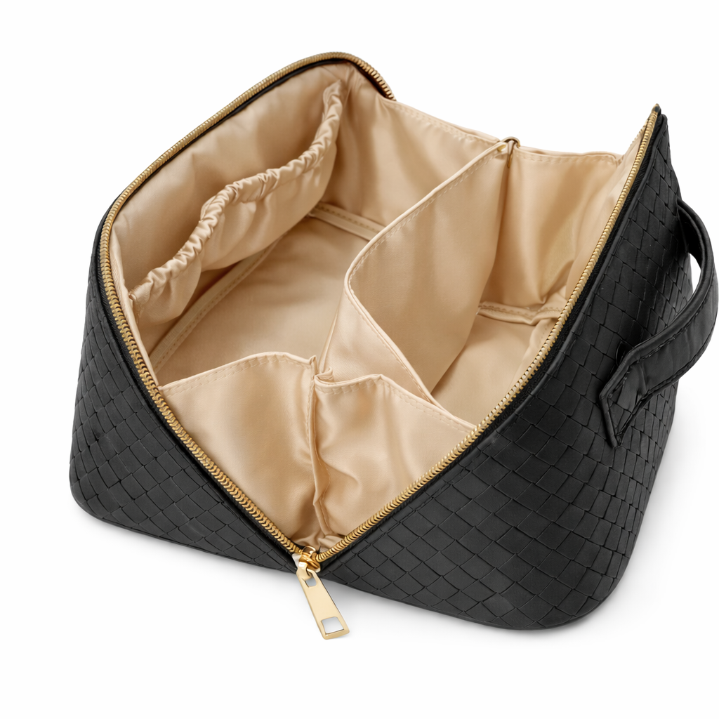 Woven Leather Large Capacity Make-Up Bag