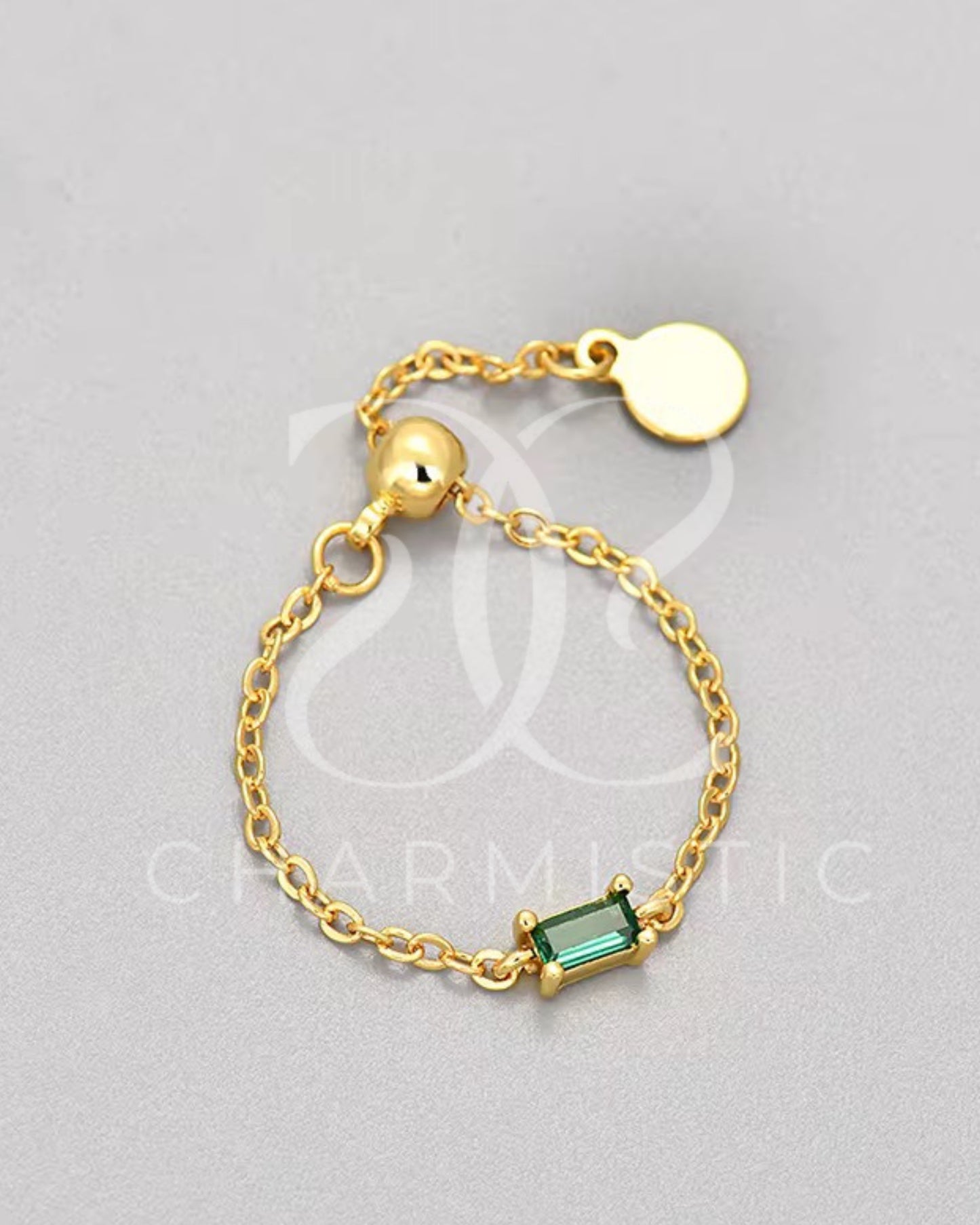 Green Baguette Chain Ring