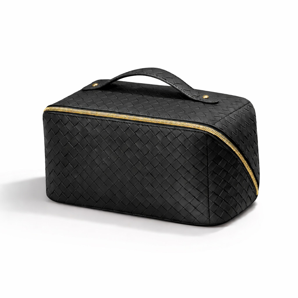 Woven Leather Large Capacity Make-Up Bag