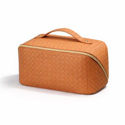 Woven Leather Large Capacity Make-Up Bag